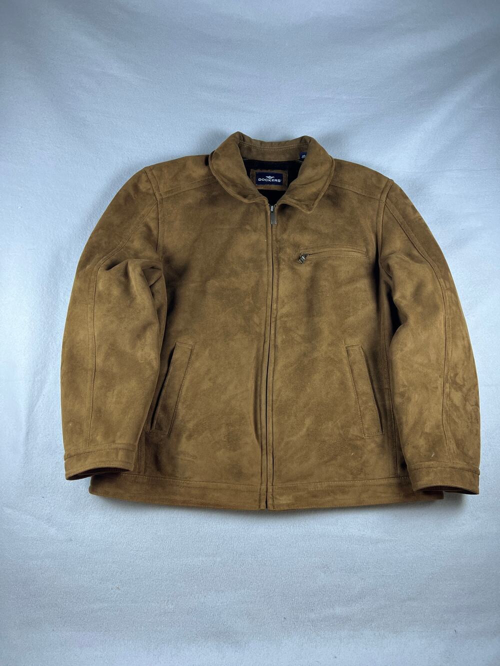 Dockers Faux Suede Faux Fur Lined Mens 2XL Brown Full Zip Jacket